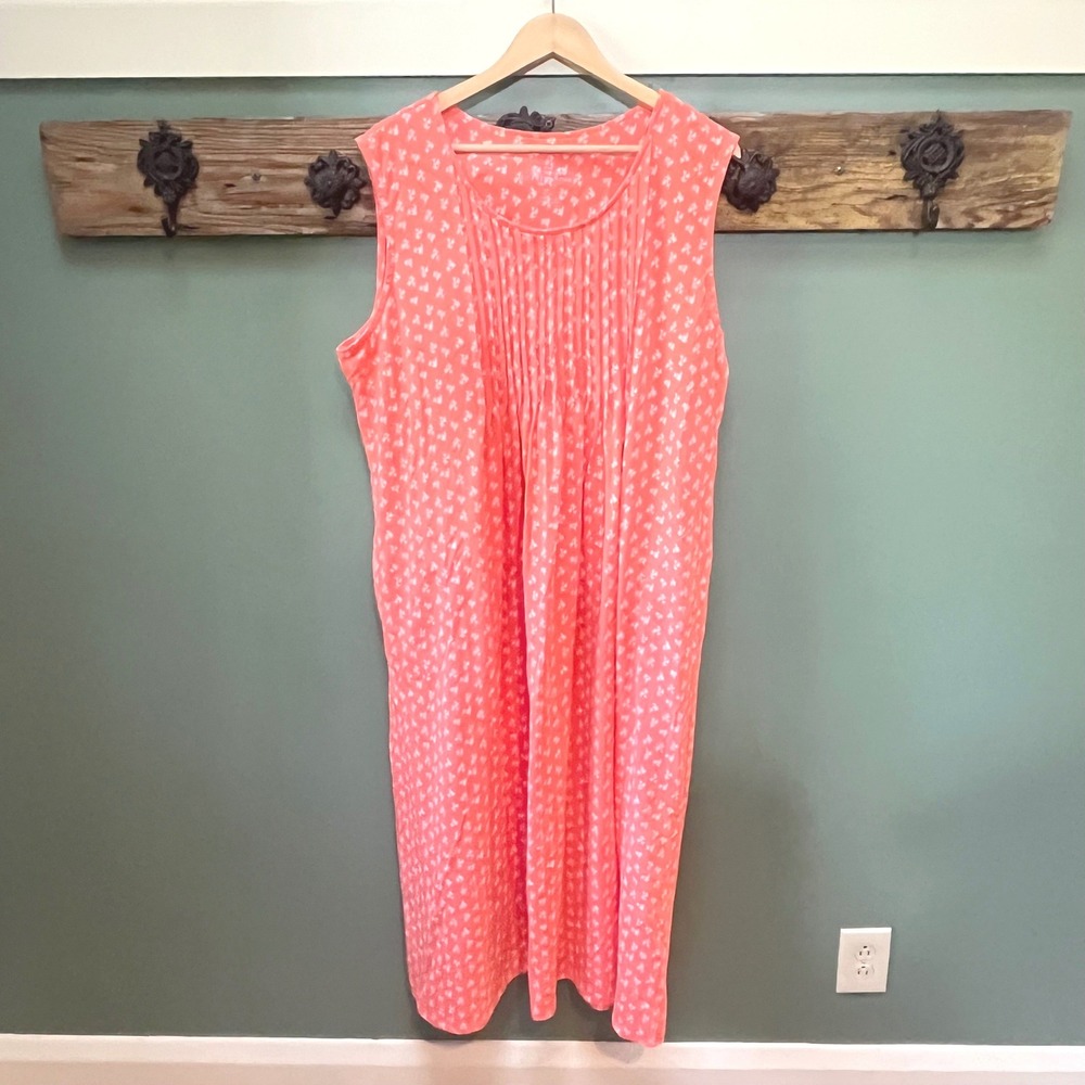 Vermont Country Store Cotton XL Coral Floral Pintuck Sleeveless Maxi Dress